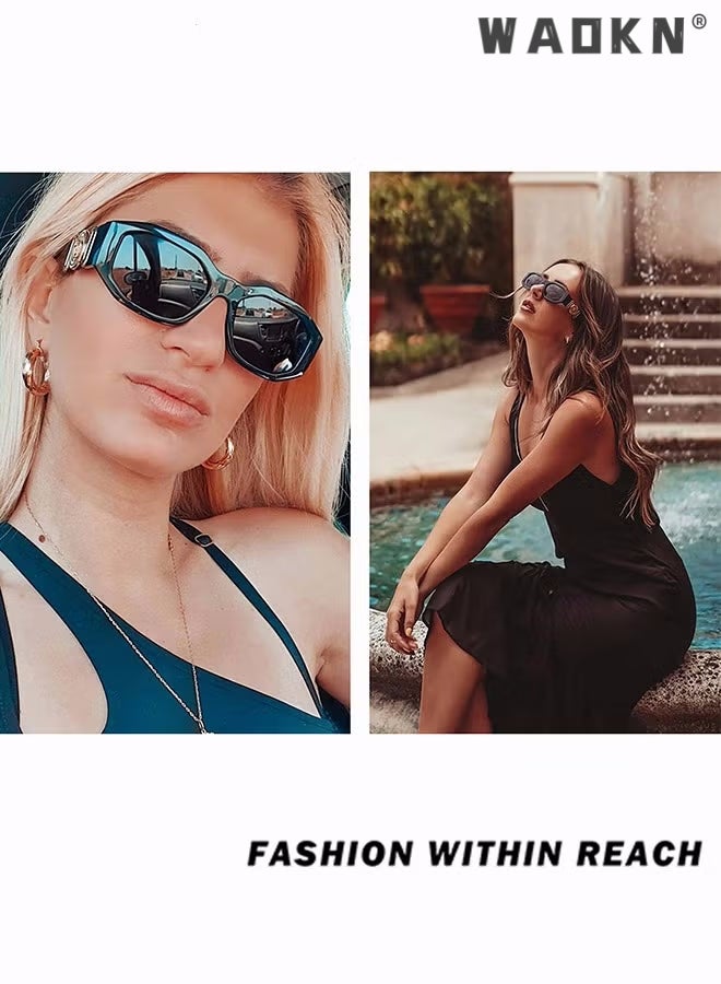 دبليو أيه أو كي أن نظارات شمسية مستقطبة للنساء ، نظارات شمسية مستطيلة غير منتظمة ، نظارات شمسية دائرية كلاسيكية ، نظارات شمسية صغيرة للحماية من الأشعة فوق البنفسجية بتصميم عصري للنساء الرجال - Image 4