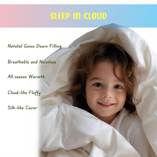 CLoucl لحاف سرير الأطفال/دوفية/بطانية لجميع الفصول 100% من ريش الإوز الأبيض الطبيعي، بدون صوت، 500 خيط من القطن 100%، قوة تعبئة 750+ (أبيض، 41x48 بوصة) - Image 4