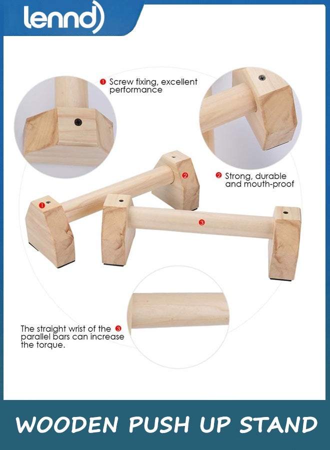 LENND Wooden Push-up Bars,Parallel Bars with Ergonomic,Push-up Bracket Board for Home Fitness Training Non-Slip Yoga Tools. - Image 3