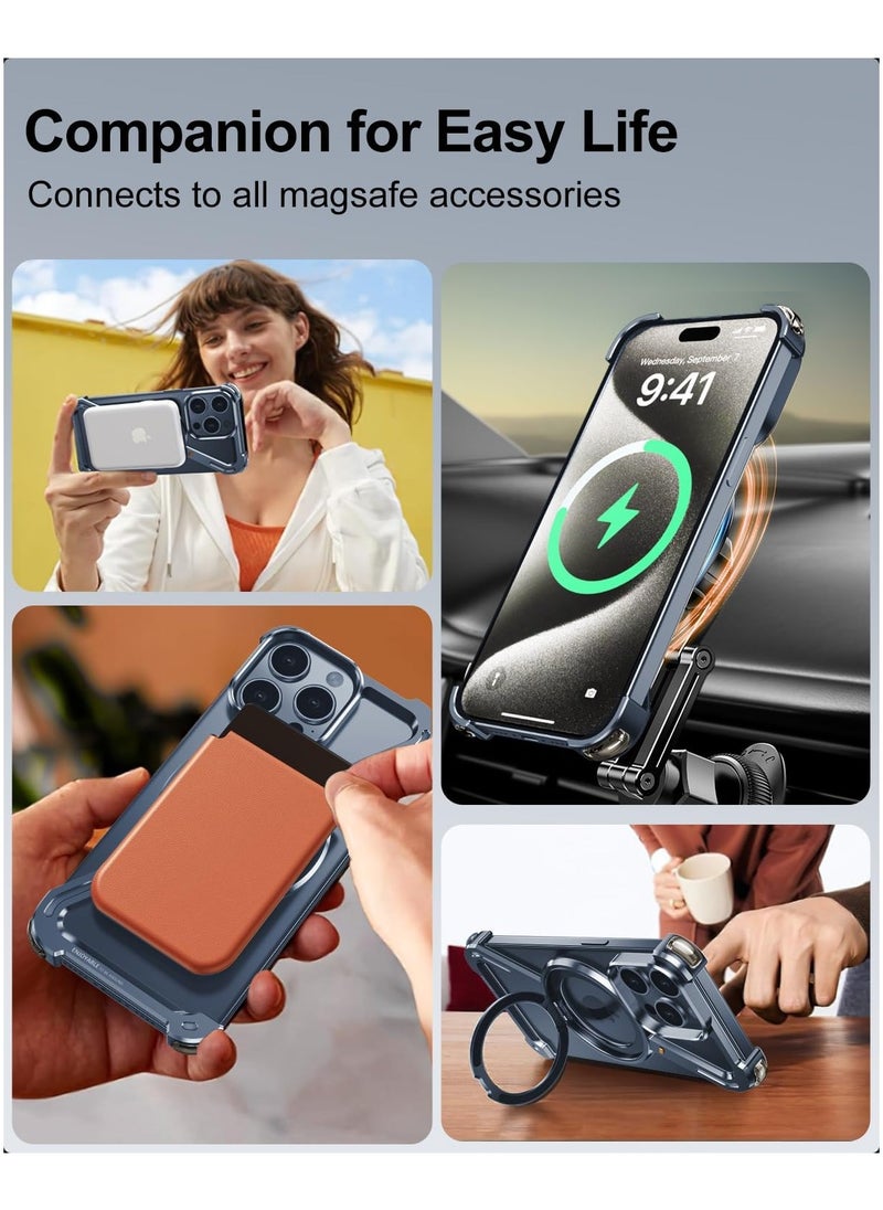 Frameless Case for iPhone 15 Pro Max – Slim, Hard, and Shockproof Design with MagSafe Compatibility, 360° Rotatable Magnetic Kickstand, and Built-In Ring Holder.