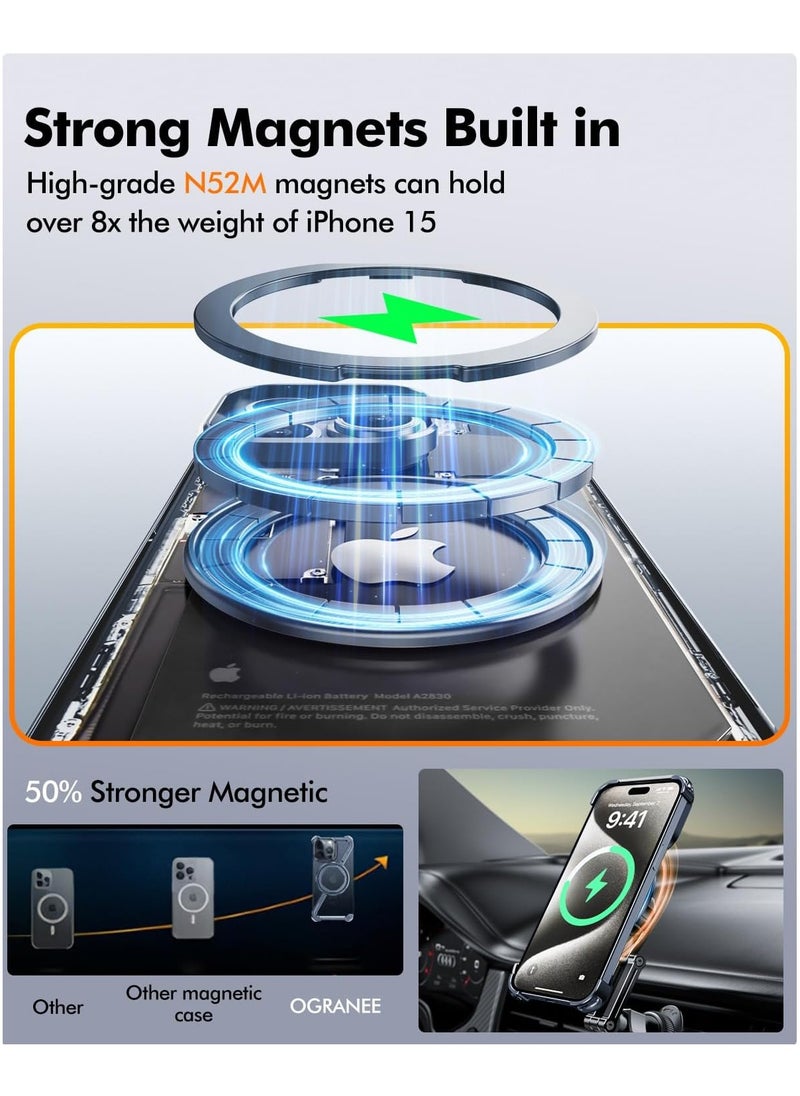 Frameless Case for iPhone 15 Pro Max – Slim, Hard, and Shockproof Design with MagSafe Compatibility, 360° Rotatable Magnetic Kickstand, and Built-In Ring Holder.