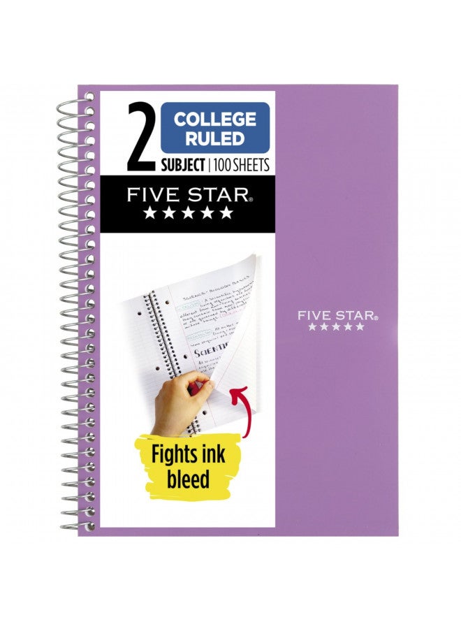 Five Star Five Star Small Spiral Notebook, 2 Subject, College Ruled Paper, 9-1/2" x 6", 100 Sheets, Amethyst Purple (840004CF1) - Image 1