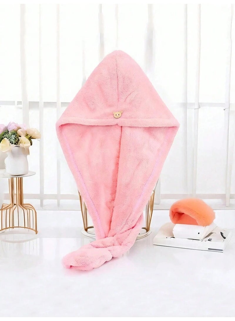 Soft Pink Microfiber Hair Towel Hood – Ultra-Absorbent Hair Drying Wrap with Button Closure