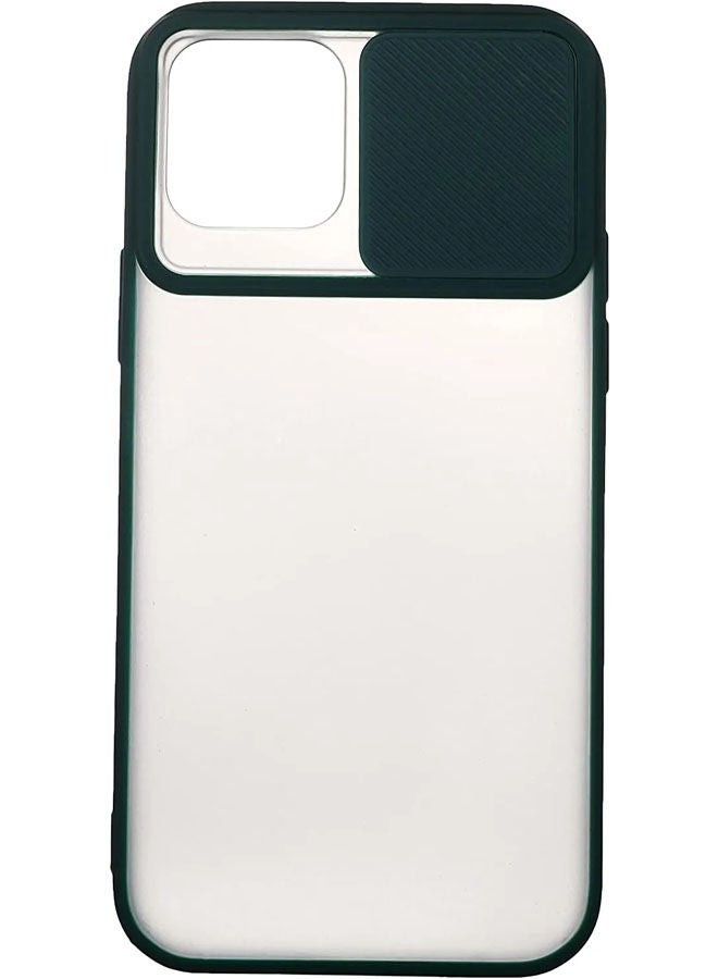 NIBEMINENT Silicone Slim Soft Touching Back Cover With Slide Camera Shield For Iphone 12 Clear Dark Green  - Image 1