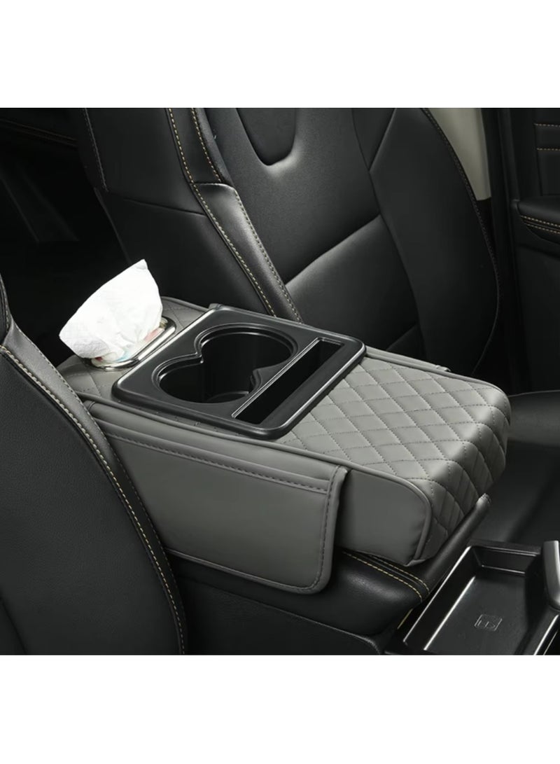 بلو فاير وسادة مسند ذراع السيارة متعددة الوظائف بضغط مدمج – وسادة مريحة فاخرة من الإسفنج المرن والجلد مع فتحة لتخزين الهاتف – تصميم مريح لتخفيف التعب أثناء القيادة – تناسب جميع أنواع السيارات – قاعدة غير قابلة للانزلاق وسهلة التركيب لمزيد من الراحة والأناقة في السيارة - Image 2