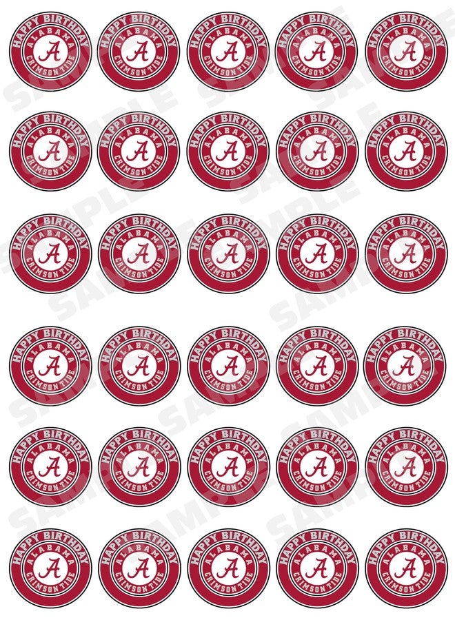 NATURAL BEHAVIOUR 30 x Edible Cupcake Toppers - Alabama Football Team Themed Collection of Edible Cake Decorations | Uncut Edible on Wafer Sheet - Image 1