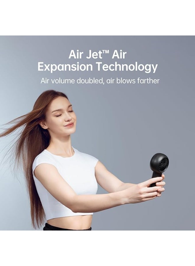 JISULIFE Portable Handheld Turbo Fan [18H Max Cooling Time], 6000mAh USB Rechargeable Personal Battery Operated Lash Small Pocket Fan with 5 Speeds for Travel/Outdoor/Home/Office - Black  - Image 4