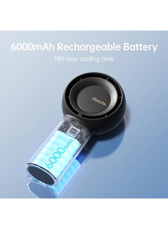 JISULIFE Portable Handheld Turbo Fan [18H Max Cooling Time], 6000mAh USB Rechargeable Personal Battery Operated Lash Small Pocket Fan with 5 Speeds for Travel/Outdoor/Home/Office - Black  - Image 3