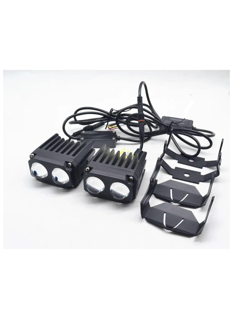 ماركة غير محددة - كشاف ضباب LED مزدوج، إضاءة بيضاء وصفراء، مقاوم للماء IP68، مزود بحامل تثبيت، مناسب للدراجات النارية، السيارات، ATV، SUV - Image 1