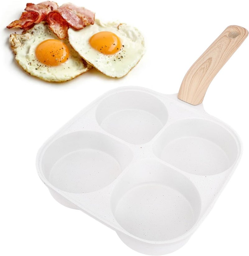Egg Frying Pan, 4 Cup Nonstick Aluminum Alloy Frying Pan for Breakfast Cooking, Nonstick Cookware with Wooden Handle and Compact Design for Family Kitchen Use - Image 3