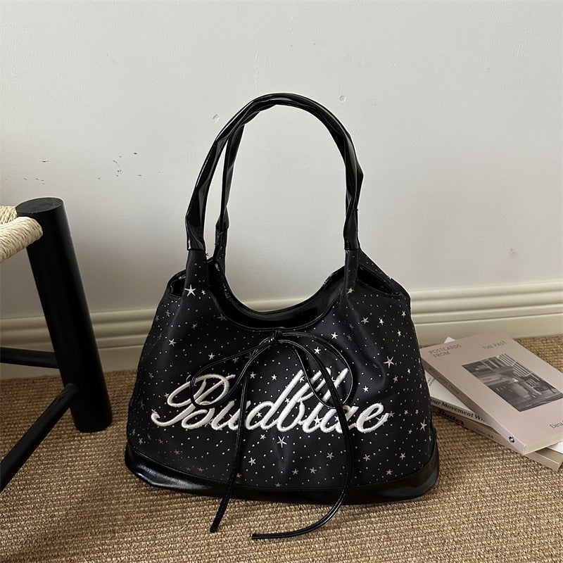 Women's Large Capacity Letter Embroidery Star Tote Crossbody Bag - Image 1