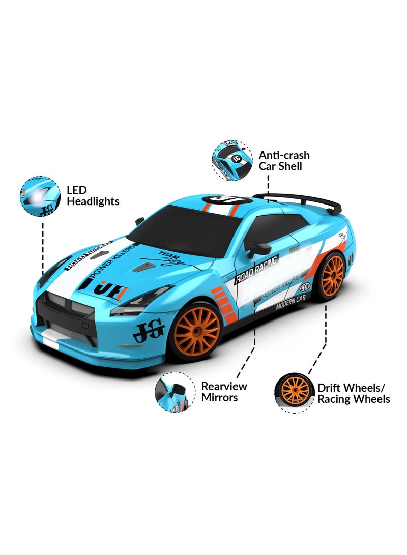 كيلا سيارة دريفت تعمل بالتحكم عن بُعد، بمقياس 1:24، دفع رباعي، سرعة عالية 15 كم/ساعة، مزودة بمصابيح LED، وإطارات دريفت، وسباقات رياضية، للكبار والبنات والأطفال، هدية، بطاريتان قابلتان لإعادة الشحن. - Image 2