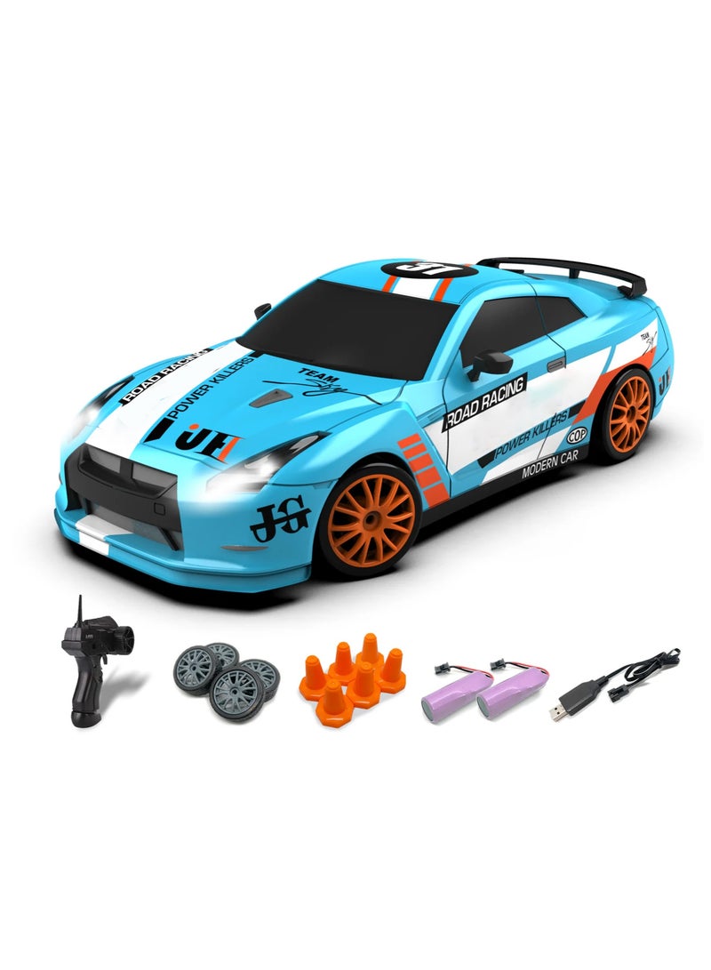 كيلا سيارة دريفت تعمل بالتحكم عن بُعد، بمقياس 1:24، دفع رباعي، سرعة عالية 15 كم/ساعة، مزودة بمصابيح LED، وإطارات دريفت، وسباقات رياضية، للكبار والبنات والأطفال، هدية، بطاريتان قابلتان لإعادة الشحن. - Image 1