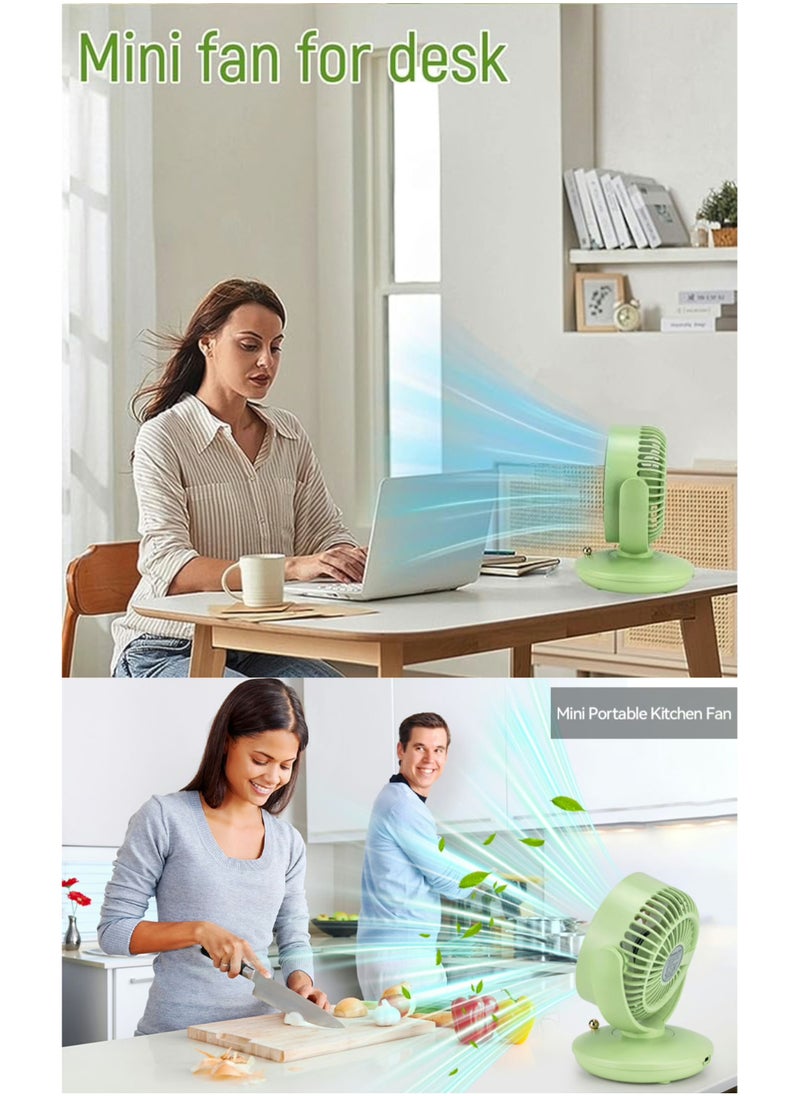 OUYoo Portable Fan Rechargeable,Battery Operated Small Powerful Personal Fans,Multi-Angle Free Wind Direction Adjustable USB Desktop Fan, Mini Desk Fan for Bedroom , Home, Office, Camping, Traveling,Press and hold the switch for 3 seconds to turn on the automatic head shake function.(Green)