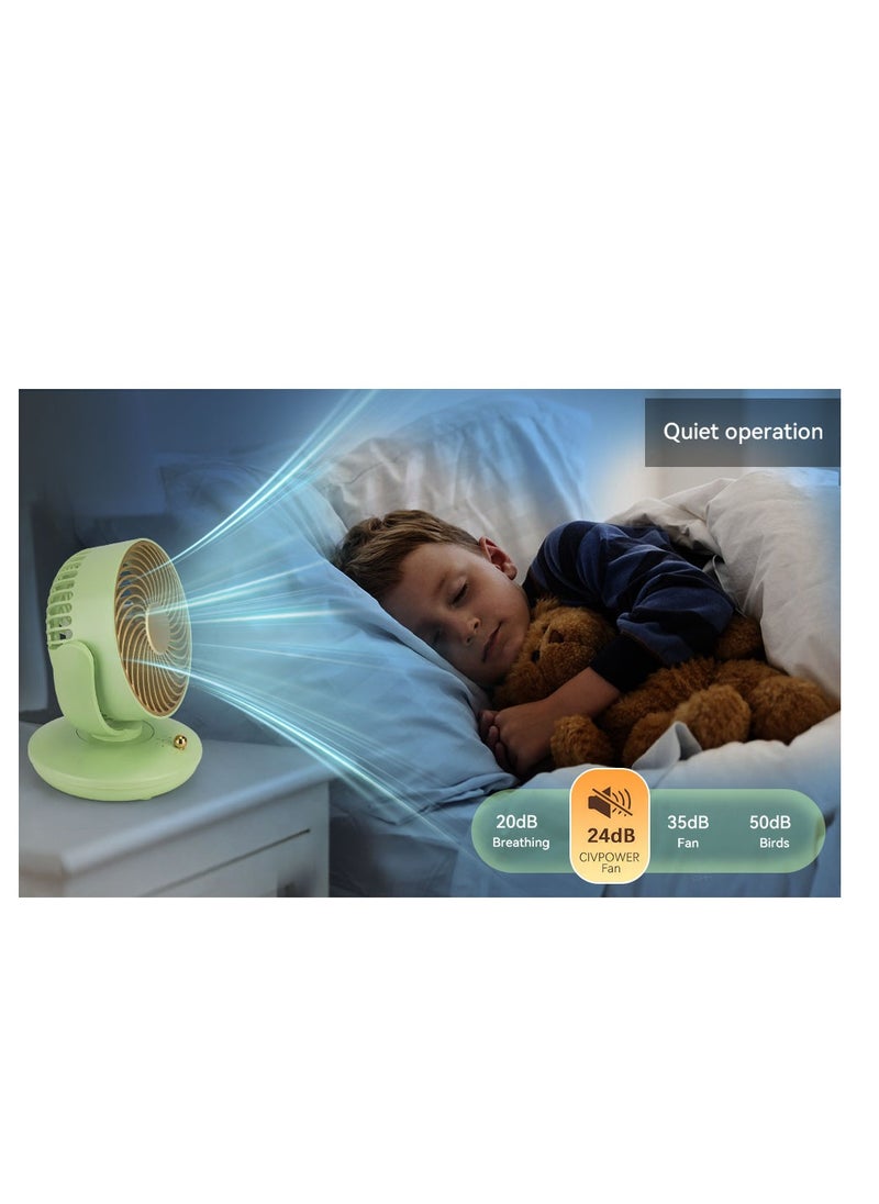 OUYoo OUYoo Portable Fan Rechargeable,Battery Operated Small Powerful Personal Fans,Multi-Angle Free Wind Direction Adjustable USB Desktop Fan, Mini Desk Fan for Bedroom , Home, Office, Camping, Traveling,Press and hold the switch for 3 seconds to turn on the automatic head shake function.(Green)  - Image 5