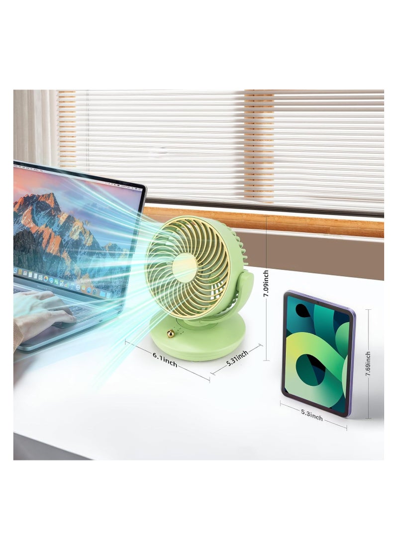 OUYoo Portable Fan Rechargeable,Battery Operated Small Powerful Personal Fans,Multi-Angle Free Wind Direction Adjustable USB Desktop Fan, Mini Desk Fan for Bedroom , Home, Office, Camping, Traveling,Press and hold the switch for 3 seconds to turn on the automatic head shake function.(Green)