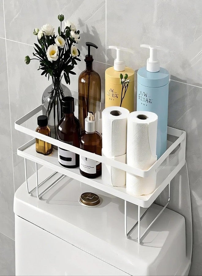 PowerKing Over-The-Toilet Storage Shelf, Large Capacity Over Toilet Bathroom Organizer, No-Drill Installation, Rust-Resistant Thick Steel, Space-Saving Over Toilet Bathroom Shelf, White - Image 1