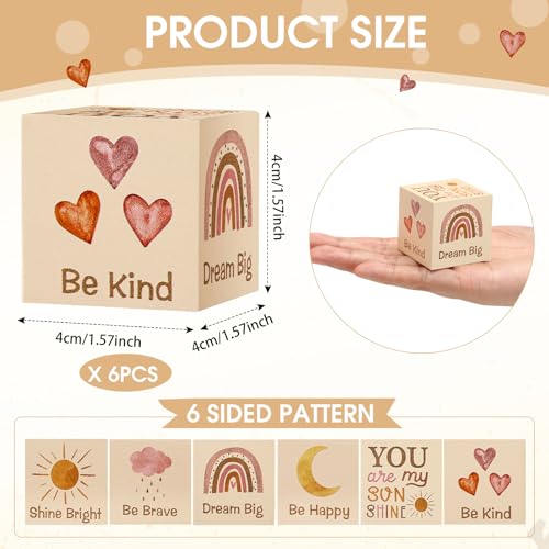 Vertintong 6 Pcs 1.6 Inch Inspirational Boho Rainbow Nursery Decor Baby Wooden Sun Clouds Rainbow Decor Wood Blocks Boho Rainbow Centerpiece Watercolor Shelf Decor for Nursery Bedroom Playroom Decor - Image 2