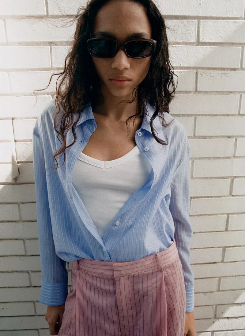 MANGO Striped lyocell shirt