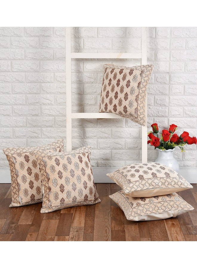 LOOMLYFE Jacquard Geomteric Cushion Covers 16 Inch X 16 Inch Set Of 5 Ethnic Motifs 240 TC Cushion Covers,Design- Ambi,Color- Beige - Image 2