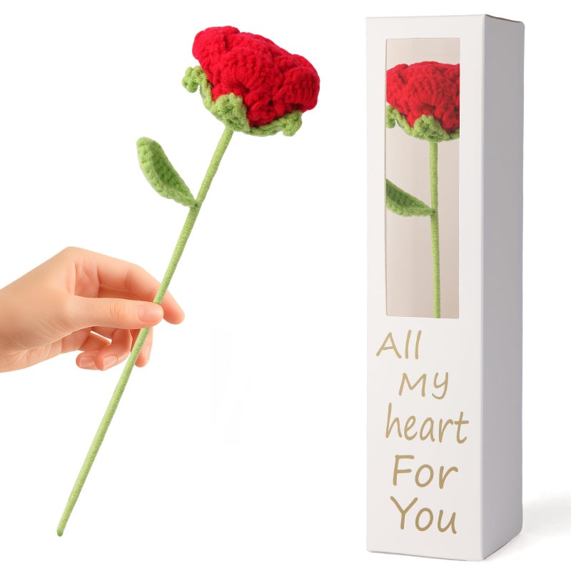 Gtudkae Handmade Crochet Red Rose, Elegant Knitted Bouquet Rose, Artificial Rose for Girl, Perfect for Birthday, Valentine's Day, Mother's Day, Wedding Decor, with Beautiful Gift Packaging - Image 1