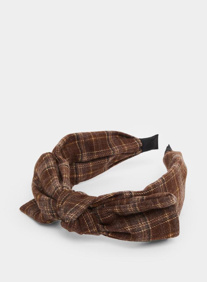 Styli Brown Plaid Knot Headband - Image 1