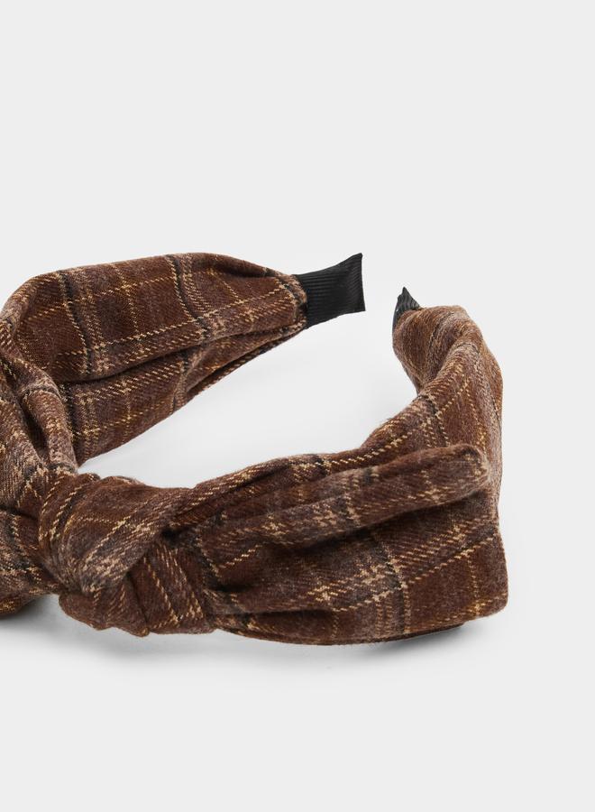 Styli Brown Plaid Knot Headband - Image 4