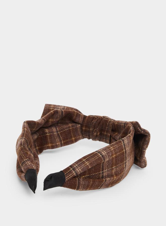 Styli Brown Plaid Knot Headband - Image 3