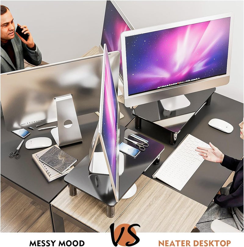 Hemudu 2 Pack Computer Monitor Stand Riser with Height Adjustable Multi Media Desktop Stand for Flat Screen LCD LED TV, Laptop/Notebook/Xbox One, Black HD01B-202 - Image 4