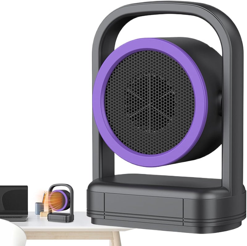 Electric Portable Desk Heater, Small Personal Heater with Handle, Black and Purple - Image 1