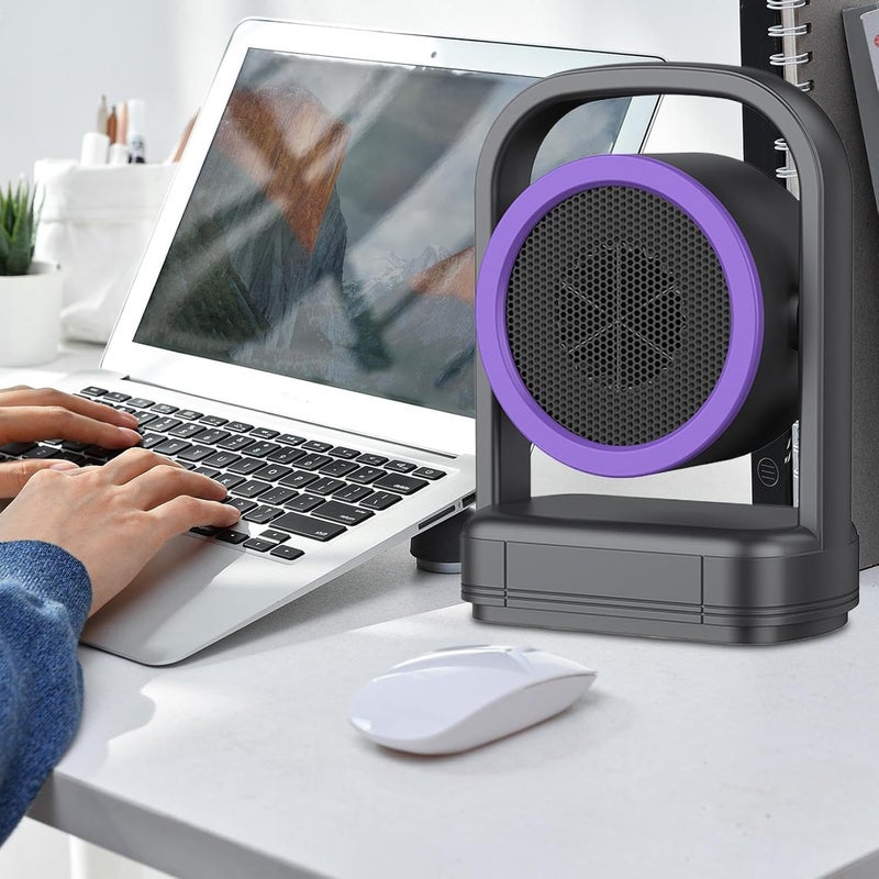 Electric Portable Desk Heater, Small Personal Heater with Handle, Black and Purple - Image 3