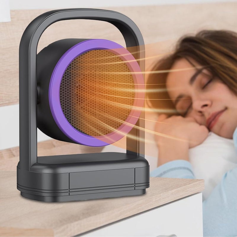 Electric Portable Desk Heater, Small Personal Heater with Handle, Black and Purple - Image 2