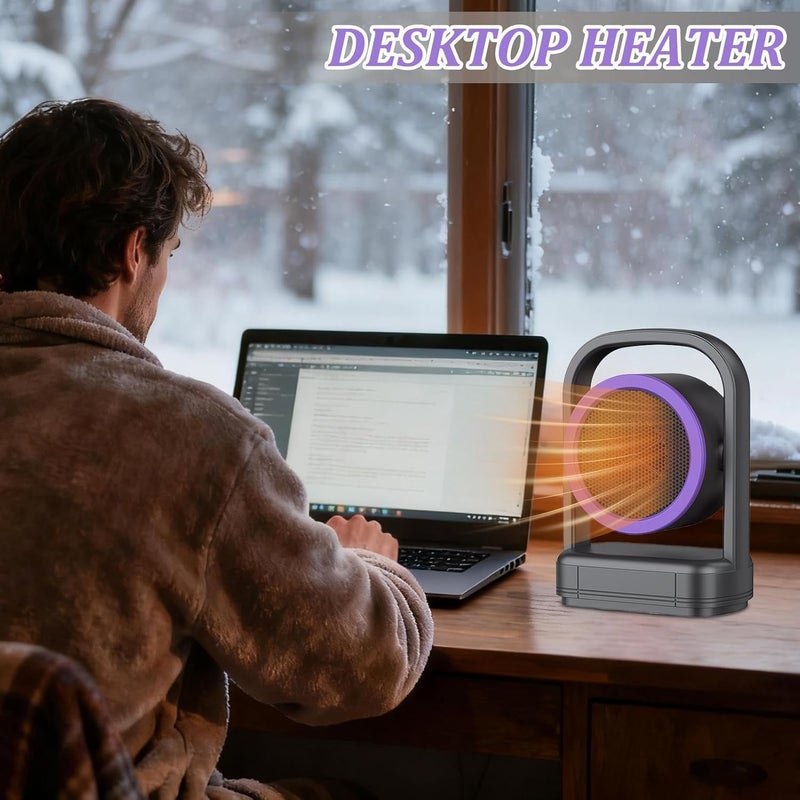 Electric Portable Desk Heater, Small Personal Heater with Handle, Black and Purple - Image 4
