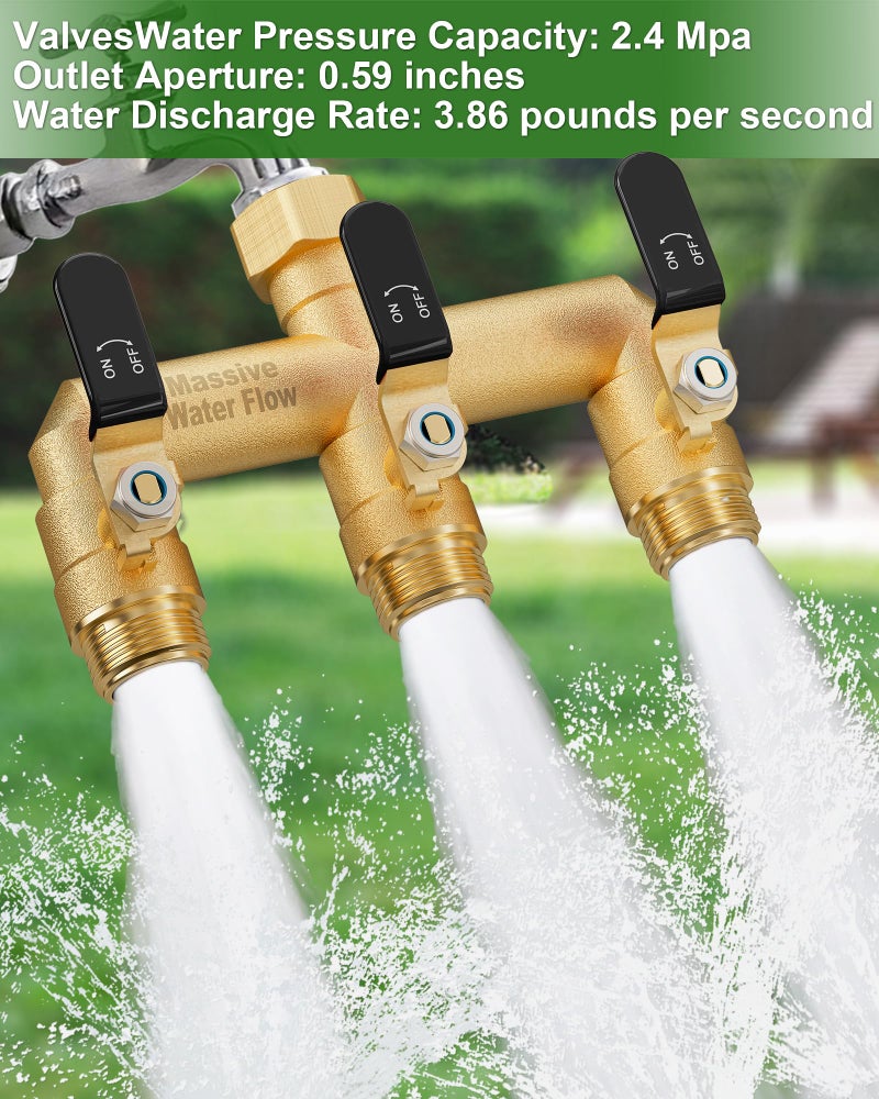 LNEZCDB 3 Way Hose Splitter, Heavy Duty Full Flow Garden Water Hose Bib Spigot Splitter, Brass Rust and Freeze Resistant Outdoor Faucet Splitter, T Adapter Connector with 3/4 - Inch GHT Thread （Black） - Image 5