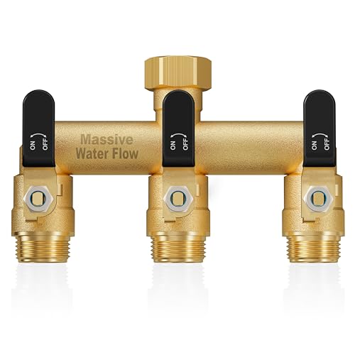 LNEZCDB 3 Way Hose Splitter, Heavy Duty Full Flow Garden Water Hose Bib Spigot Splitter, Brass Rust and Freeze Resistant Outdoor Faucet Splitter, T Adapter Connector with 3/4 - Inch GHT Thread （Black） - Image 1