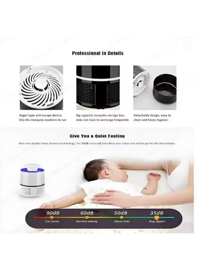 مصباح قاتل البعوض المحمول USB 1 قطعة صامت مع مصيدة ذكية للذباب، قاتل الحشرات الكهربائي للمنزل، المكتب، في الهواء الطلق، ضوء طارد صامت صديق للأطفال - Image 4