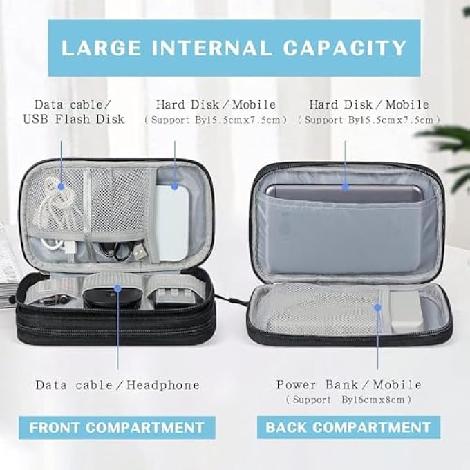 ELECTRONIC ORGANIZER, TRAVEL CABLE ORGANIZER BAG POUCH ELECTRONIC ACCESSORIES CARRY CASE PORTABLE WATERPROOF DOUBLE LAYERS ALL-IN-ONE STORAGE BAG FOR CABLE, CORD, CHARGER, PHONE, EARPHONE - Image 3