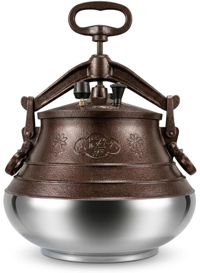 Afghan Pressure Cooker 15L Traditional Deg Cast Aluminium Stainless Steel Base Damkash Biryani Rice Qorma Pulao Cooker Vintage Design Brown 15 Litre. - Image 1