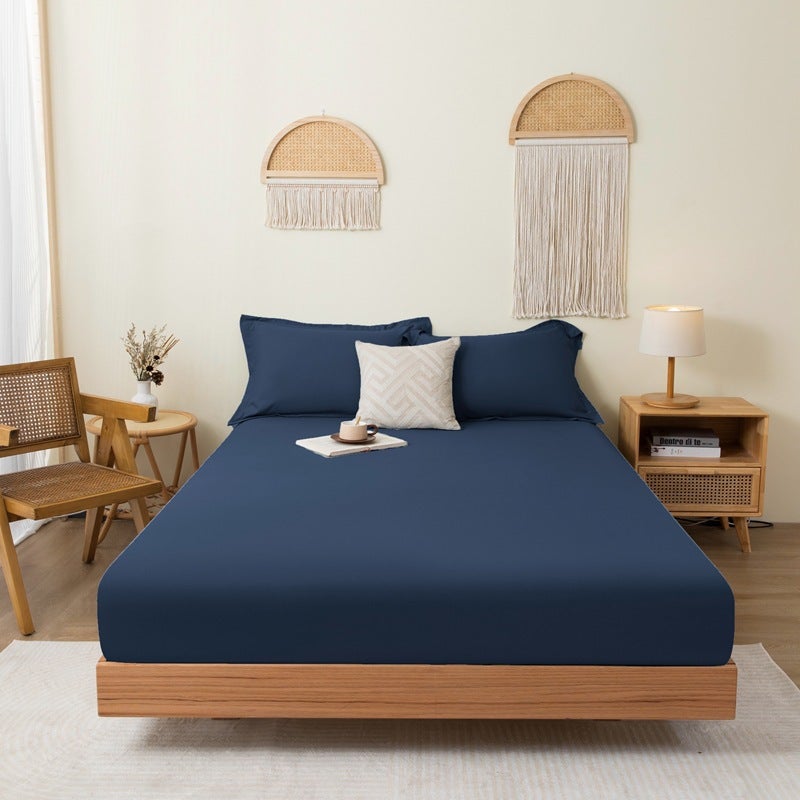 Solid Color Brushed Single Fitted Sheet Comfortable Skin-Friendly Cotton Single Double Bedspread Bed Sheet Dustproof Protective Bedding - Image 1