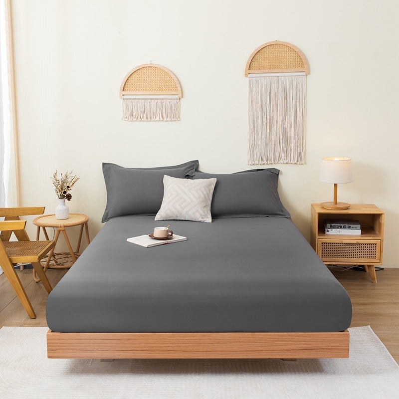 Solid Color Brushed Single Fitted Sheet Comfortable Skin-Friendly Cotton Single Double Bedspread Bed Sheet Dustproof Protective Bedding - Image 2