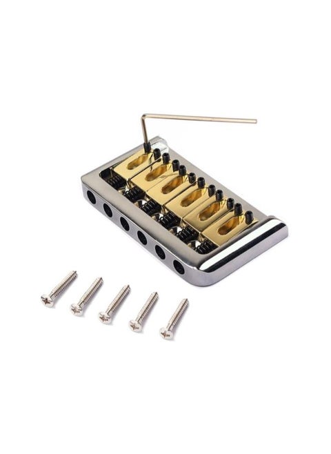 6 String Chrome Hard-tail Fixed Bridge Set with Wrench and Screws for Fender Stratocaster Strat Electric Guitar Replacement Parts (Golden)