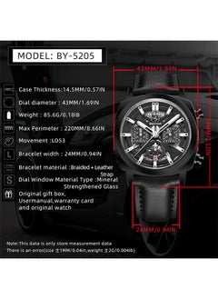 Men's Quartz Watches 43MM Black Metal Frame All Black Dial Leather Black Strap Sports Waterproof Chronograph Fashion Business Watchws BY5205 - pzsku/Z2DCDED4F4D1A73676675Z/45/_/1729129622/3f708f2f-53a7-4117-a470-bdcab4848a1b