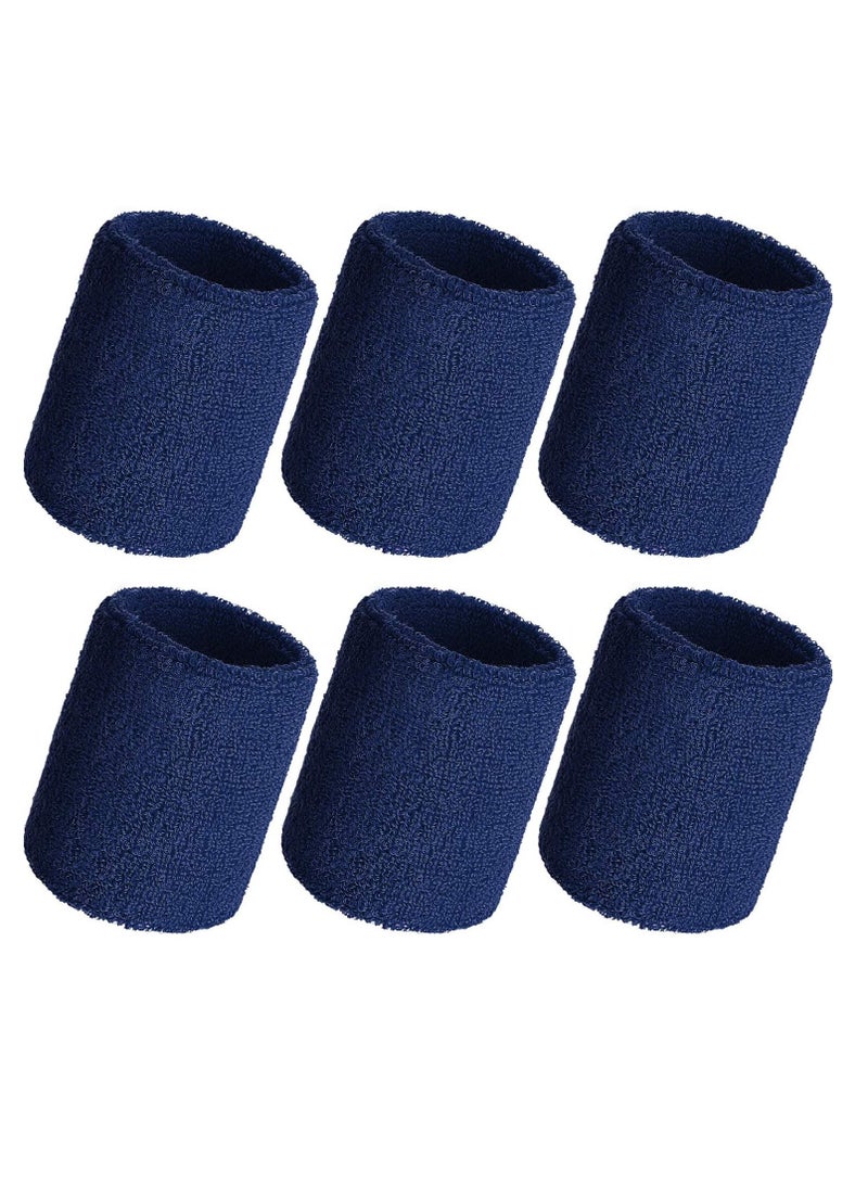 Y&D 6 Pack Wrist Sweatbands Sports Wristbands for Football Basketball, Running Athletic Navy - Image 1