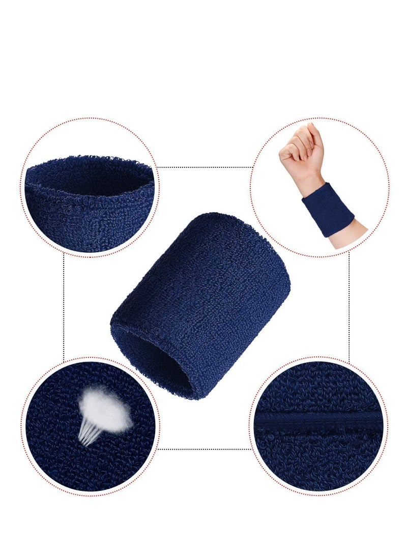 Y&D 6 Pack Wrist Sweatbands Sports Wristbands for Football Basketball, Running Athletic Navy - Image 2
