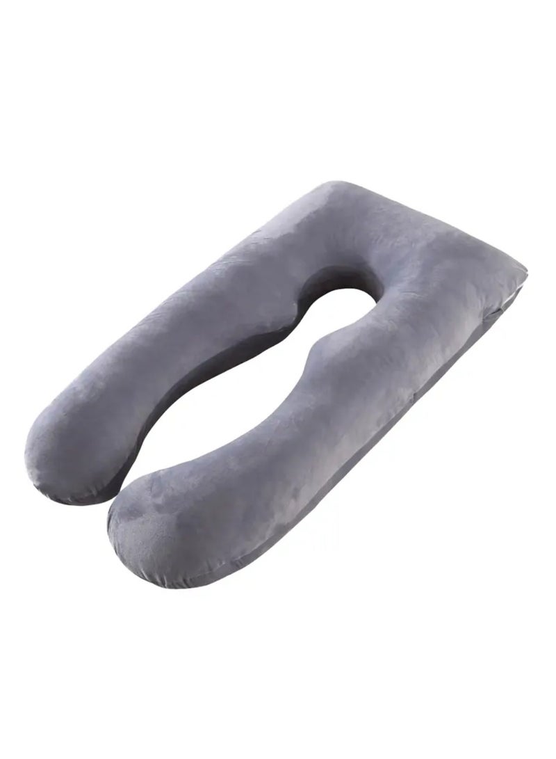 U-Shaped Pregnancy Body Pillow, Velvet Maternity Support Cushion, Grey  - Image 1
