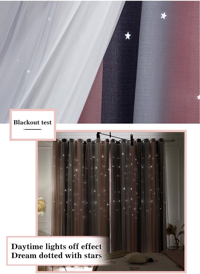 LEOKOR 2 Panels Star Blackout Curtains Double Layer Star Cut Out Stripe Gradient Window Curtains 134x183CM  - Image 5