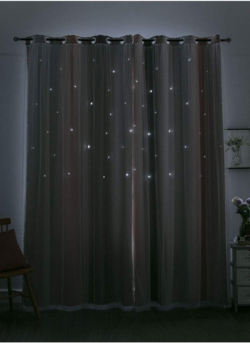 LEOKOR - 2 Panels Star Blackout Curtains Double Layer Star Cut Out Stripe Gradient Window Curtains 134x183CM - Image 1