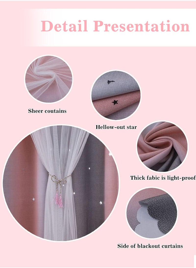 LEOKOR - 2 Panels Star Blackout Curtains Double Layer Star Cut Out Stripe Gradient Window Curtains 134x183CM - Image 1