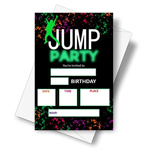 DETIHO 4" x 6" Jump Theme Birthday Party Invitation Cards With Envelopes - Trampoline Park Bounce House Party Invitation - 20 Sets - E33 - Image 1
