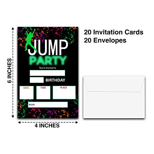 DETIHO 4" x 6" Jump Theme Birthday Party Invitation Cards With Envelopes - Trampoline Park Bounce House Party Invitation - 20 Sets - E33 - Image 2
